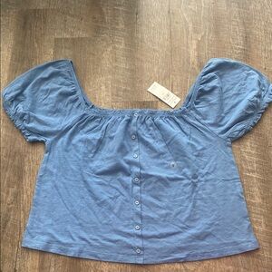 American Eagle Outfitters Blue Smocked Crop Blouse